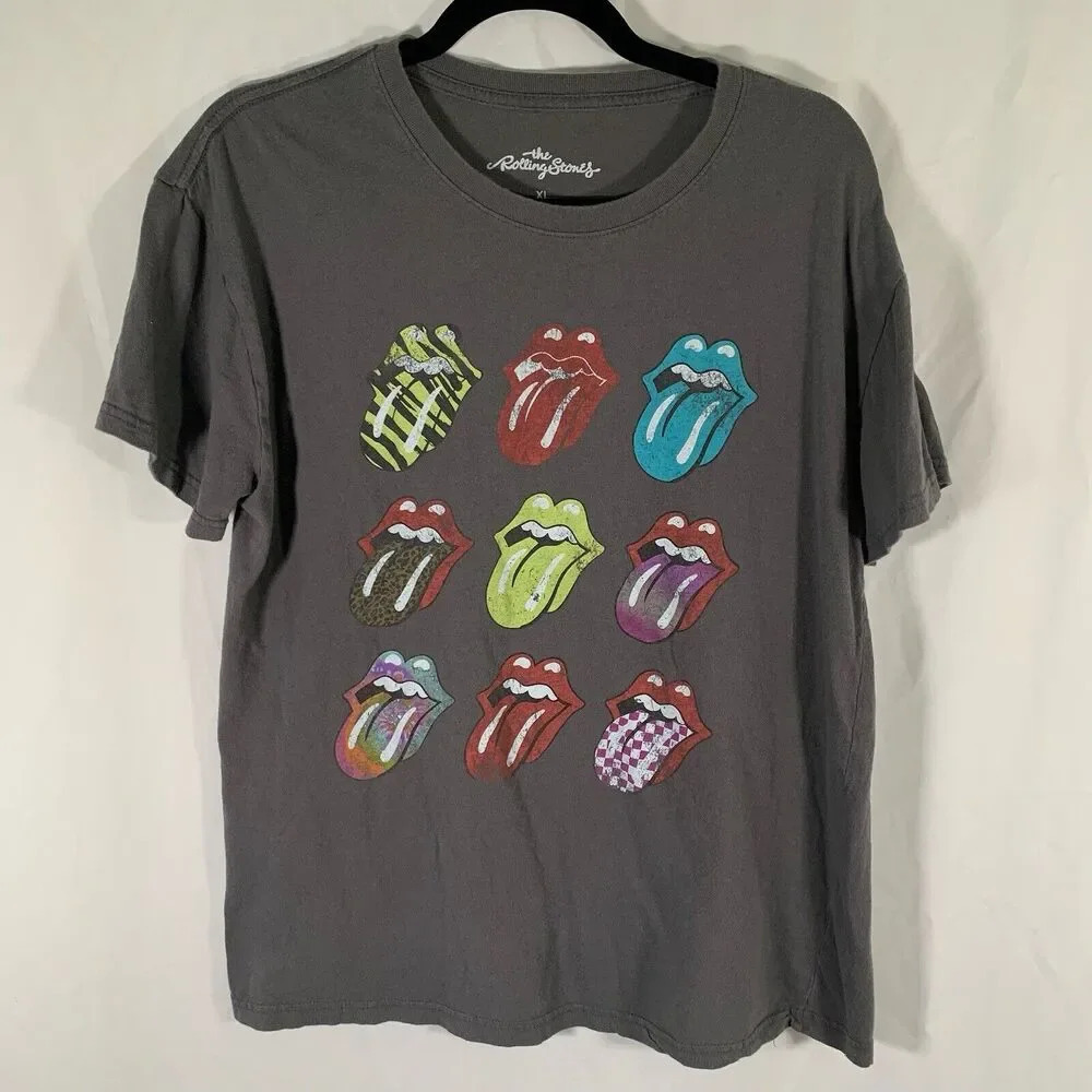 The Rolling Stones Shirt Women's XL Grey Graphic Print Short Sleeve